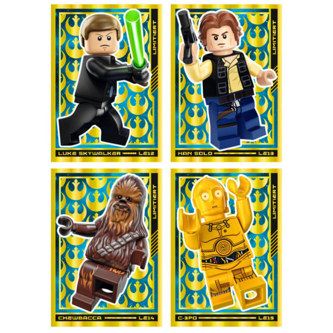 Lego Star Wars Karten Trading Cards Serie 4 - Die Macht Sammelkarten (2023) - LE12 + LE13 + LE14 + LE15 Gold Karte