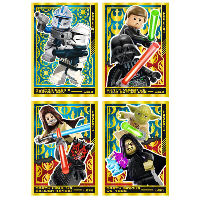 Lego Star Wars Karten Trading Cards Serie 4 - Die Macht Sammelkarten (2023) - LE18 + LE19 + LE20 + LE21 Gold Karte
