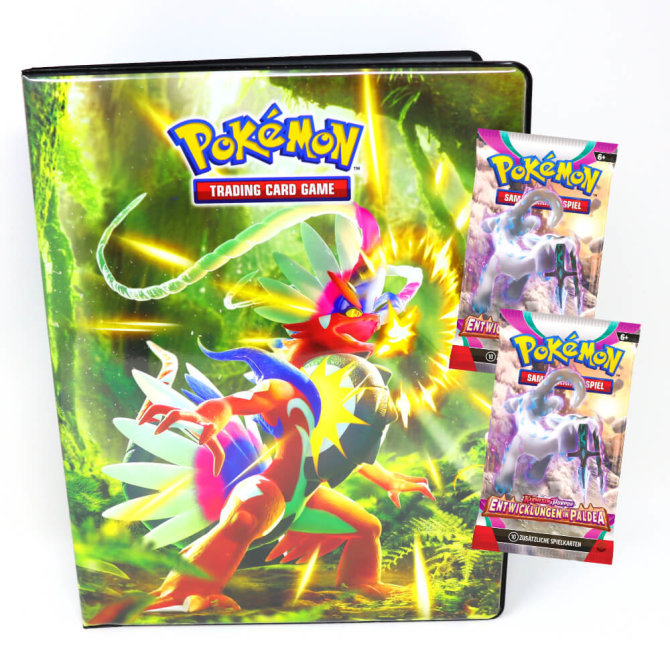 Pokemon Karten Karmesin & Purpur - Entwicklung in Paldea - 1 Mappe + 2 Booster Sammelkarten