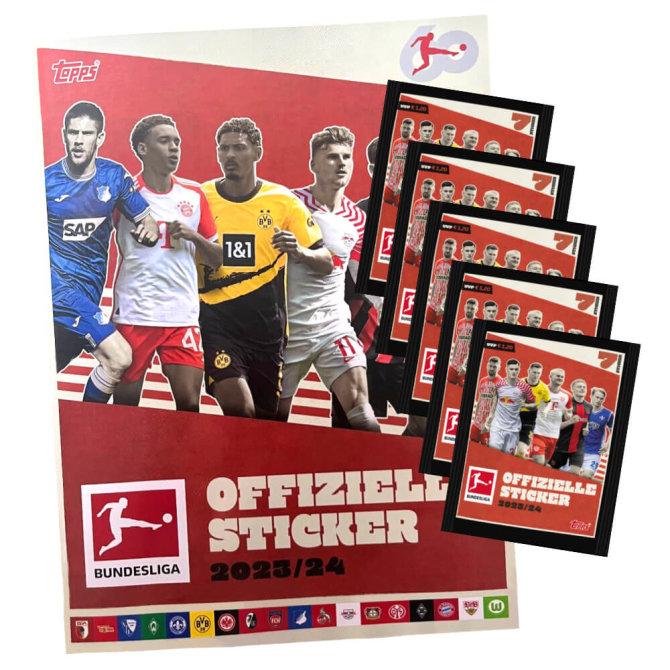 Topps Bundesliga Sticker 2024 - Fußball Sammelsticker - 1 Album + 5 Tüten