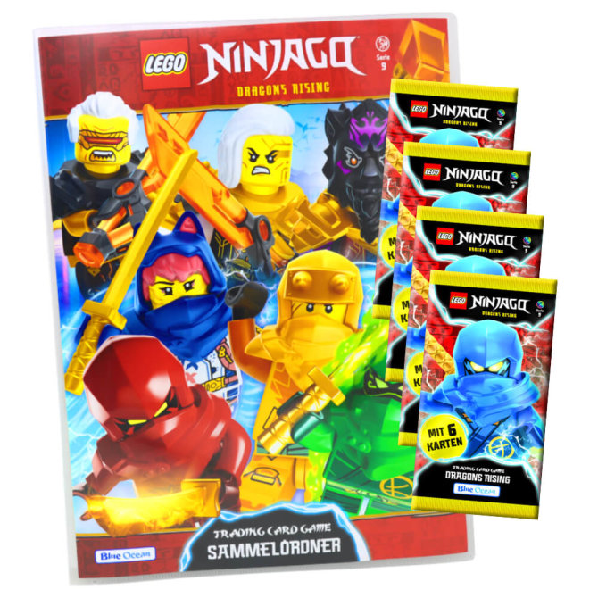 Lego Ninjago Karten Trading Cards Serie 9 - DRAGONS RISING (2024) - 1 Sammelmappe + 4 Booster Sammelkarten