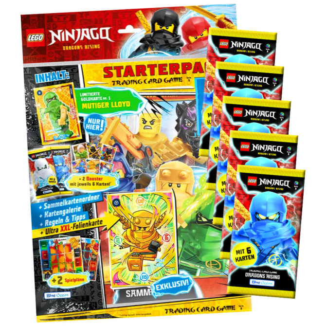 Lego Ninjago Karten Trading Cards Serie 9 - DRAGONS RISING (2024) - 1 Starter + 5 Booster Sammelkarten