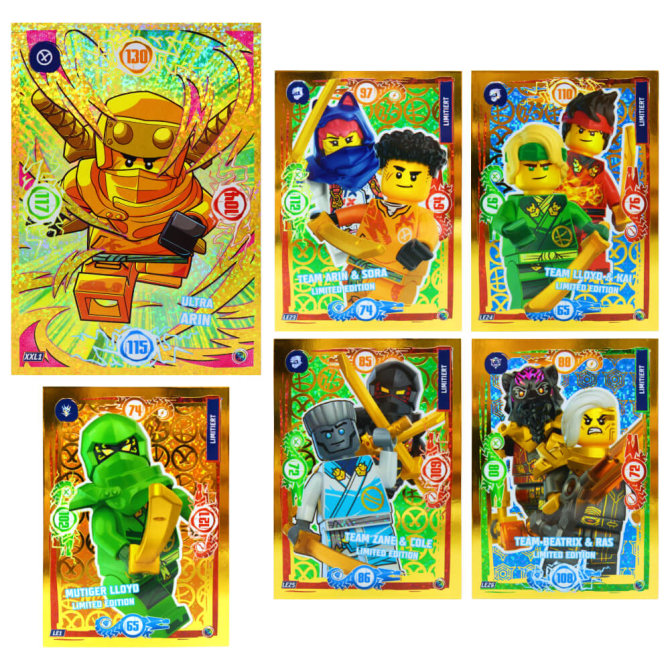 Lego Ninjago Karten Trading Cards Serie 9 - DRAGONS RISING (2024) - LE23 + LE24 + LE25 + LE26 + LE1 + XXL1 Gold Sammelkarten