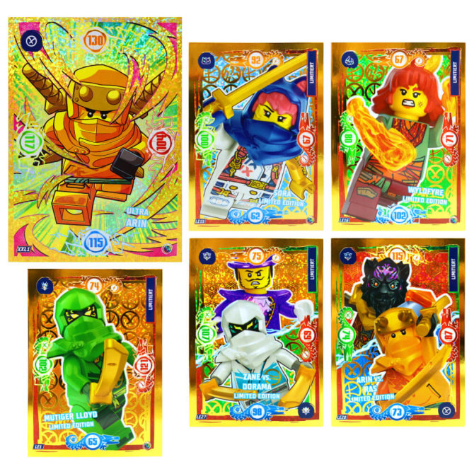 Lego Ninjago Karten Trading Cards Serie 9 - DRAGONS RISING (2024) - LE15 + LE16 + LE27 + LE28 + LE1 + XXL1 Gold Sammelkarten