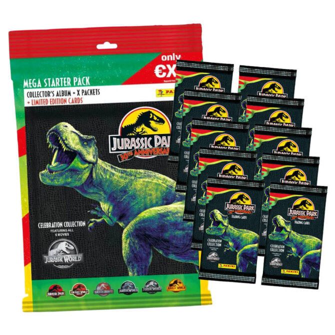 Panini Jurassic Park Karten - 30TH Anniversary Trading Cards (2023) - 1 Starter + 10 Booster Sammelkarten