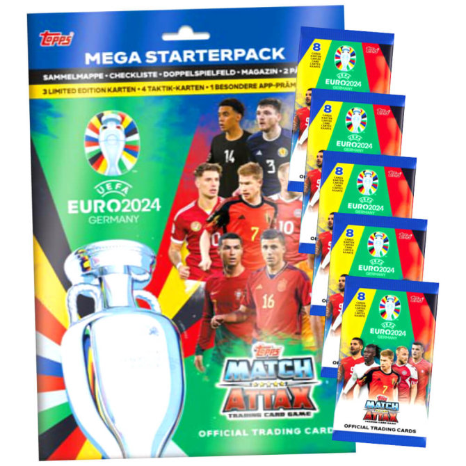 Topps UEFA EURO 2024 Germany Match Attax Karten - EM Sammelkarten - 1 Starter + 5 Booster
