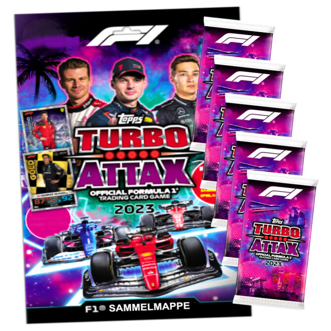 Topps Turbo Attax Karten Formula 1 - 2023 - 1 Mappe + 5 Booster Sammelkarten