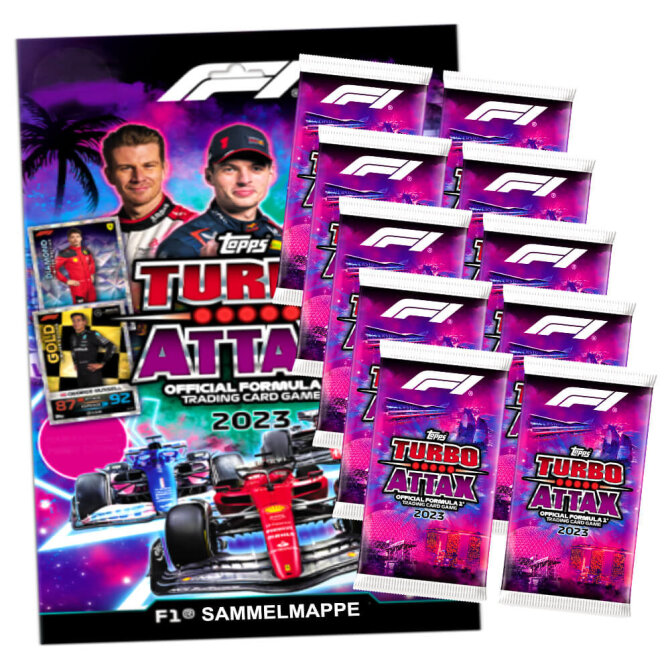 Topps Turbo Attax Karten Formula 1 - 2023 - 1 Mappe + 10 Booster Sammelkarten