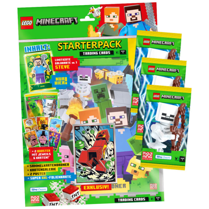 Lego Minecraft Karten Serie 1 - Sammelkarten Trading Cards (2024) - 1 Starter + 3 Booster