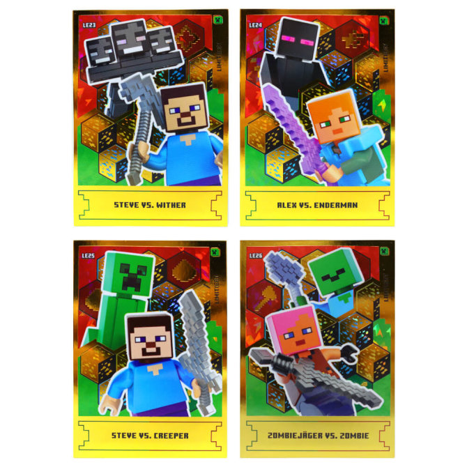 Lego Minecraft Karten Serie 1 - Sammelkarten Trading Cards (2024) - LE23 + LE24 + LE25 + LE26 Gold Karten