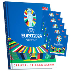 Topps UEFA EURO 2024 Sticker - Fußball EM Sammelsticker - 1 Hardcover Album + 5 Tüten